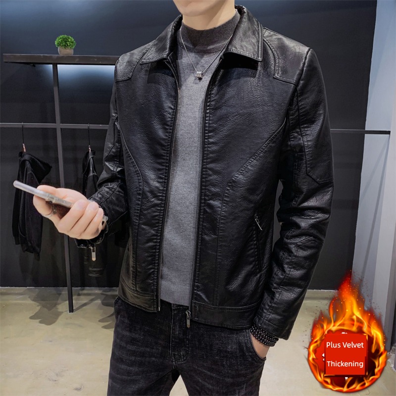 Ruffian handsome Plush locomotive spring and autumn winter man leather clothing