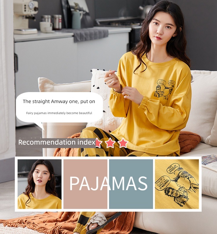 pure cotton Long sleeve autumn Big size student female green pajamas