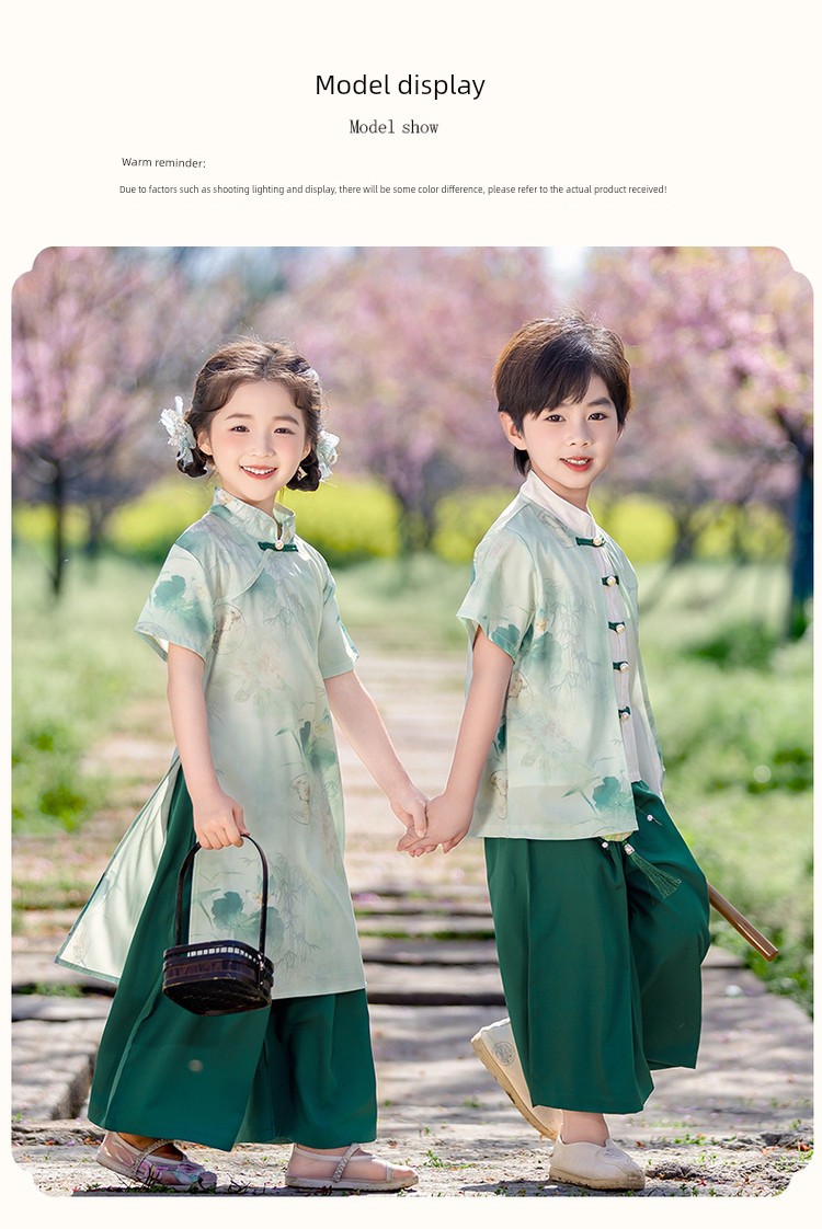 Boys and Girls Baby Spring Mountain Lotus Hanfu Ancient Style Kindergarten Performance Costume Tang Suit Chinese Style Poetry Recitation Performance Outfit — 3