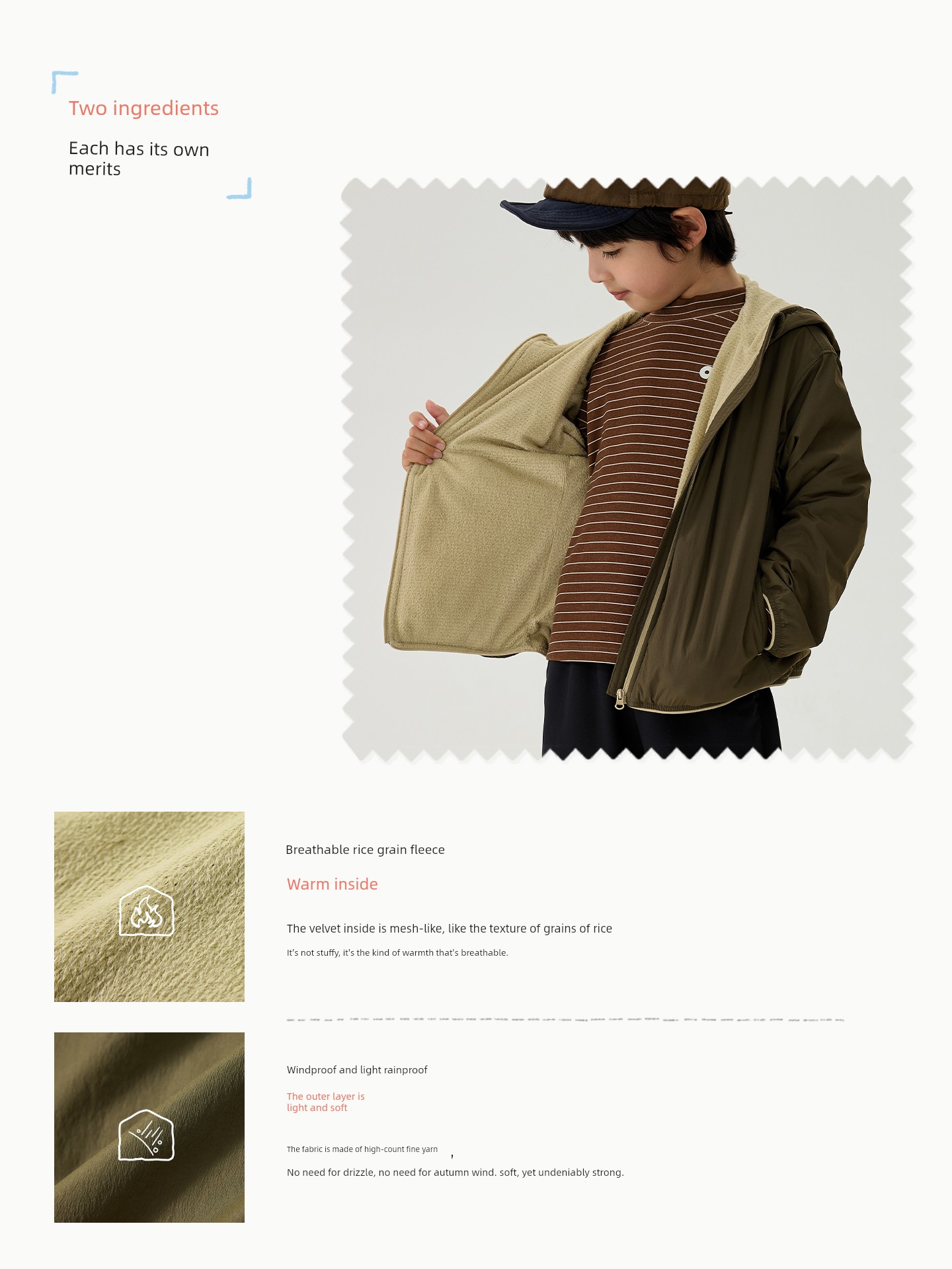 Q 21m Fleece Children's Jacket for Autumn, Windproof and Light Rain Resistant, Lightweight Anti-Static Fleece Hooded Top for Boys and Girls — 2