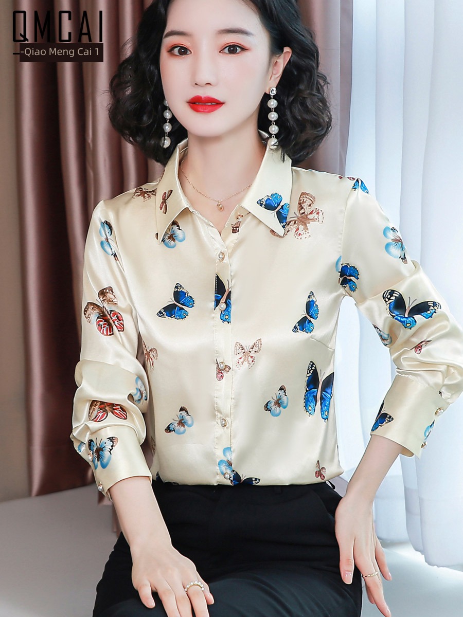 Hangzhou shirt ma'am Long sleeve Broken flower jacket silk