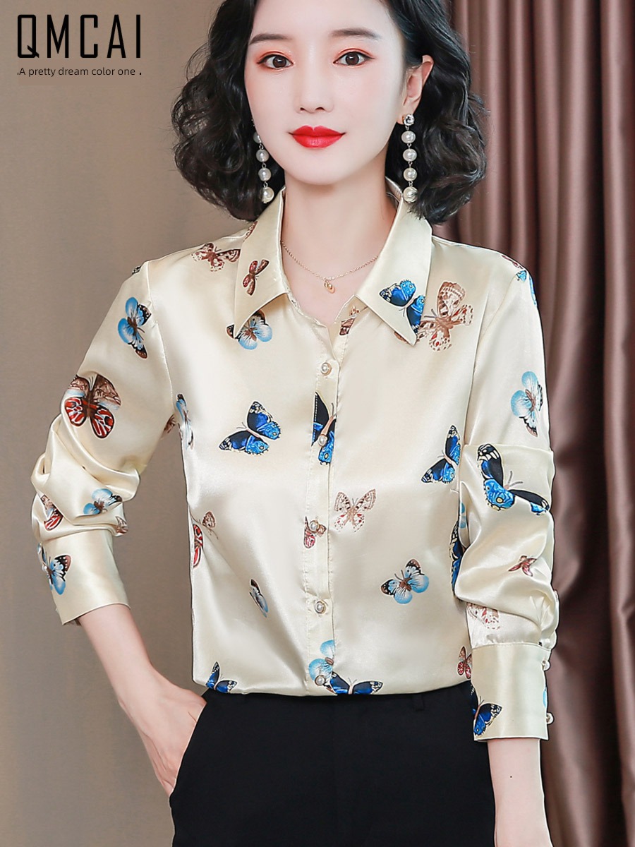 Hangzhou shirt ma'am Long sleeve Broken flower jacket silk