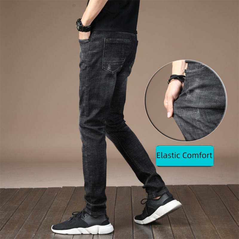 Self-cultivation Little feet autumn Plush black Straight cylinder Jeans