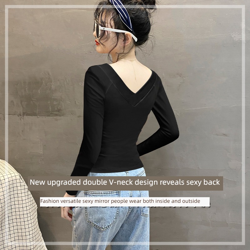 V Lingchun Autumn and winter Foreign style Long sleeve T-shirt backless Undershirt