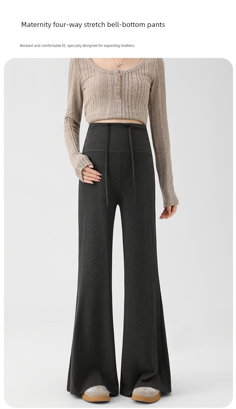 Jq Jingqi Maternity Pants for Autumn and Winter, Suitable for Wearing Outside during Pregnancy, Do Not Tighten the Belly, Slightly Flared Pants, Thick — 1