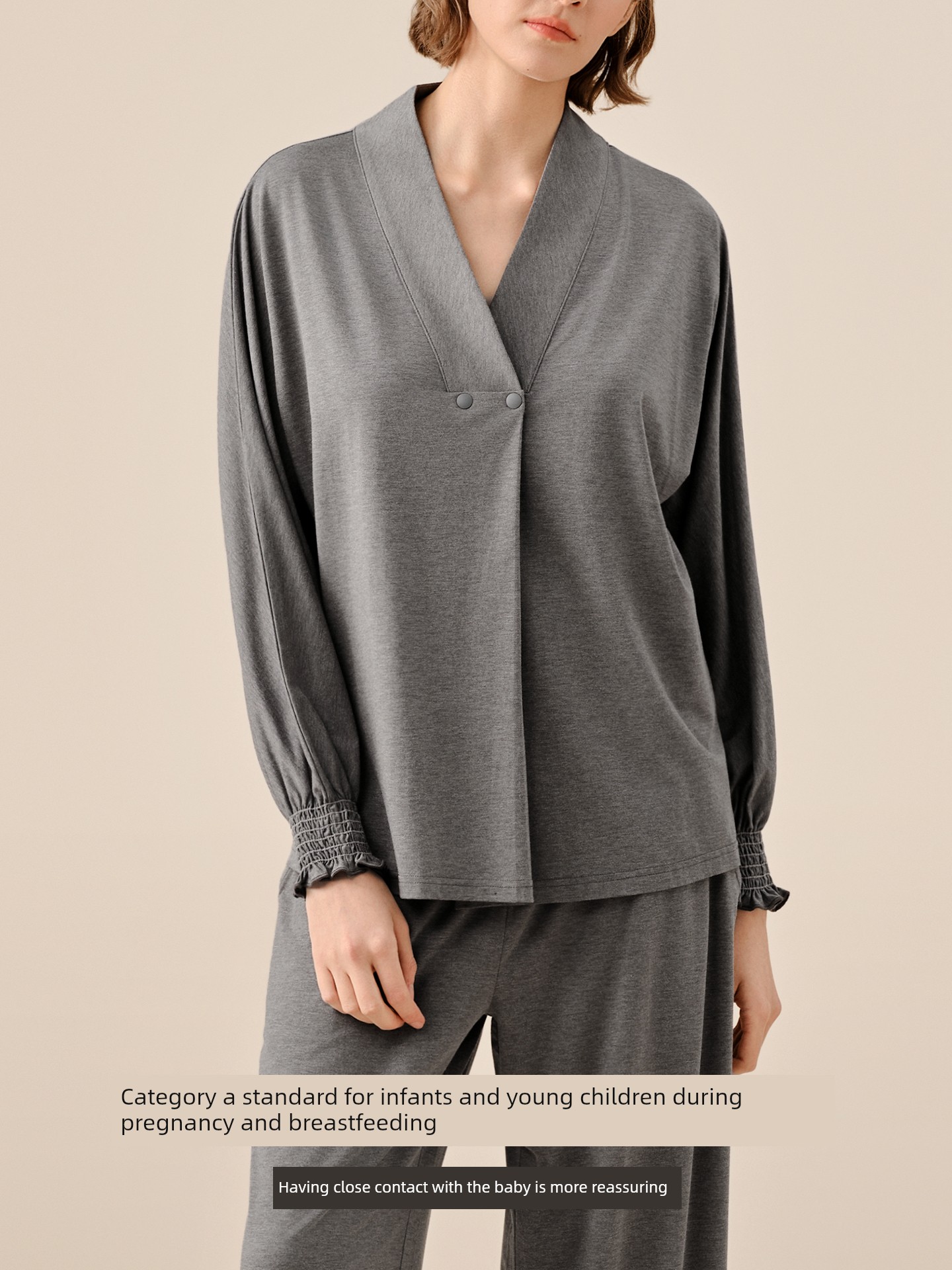 Sohiwoo Postpartum Clothing for Pregnant and Postpartum Women, Autumn Nursing Pajamas, Outerwear, Bamboo Cotton Sweat-Absorbent Home Wear Set — 3