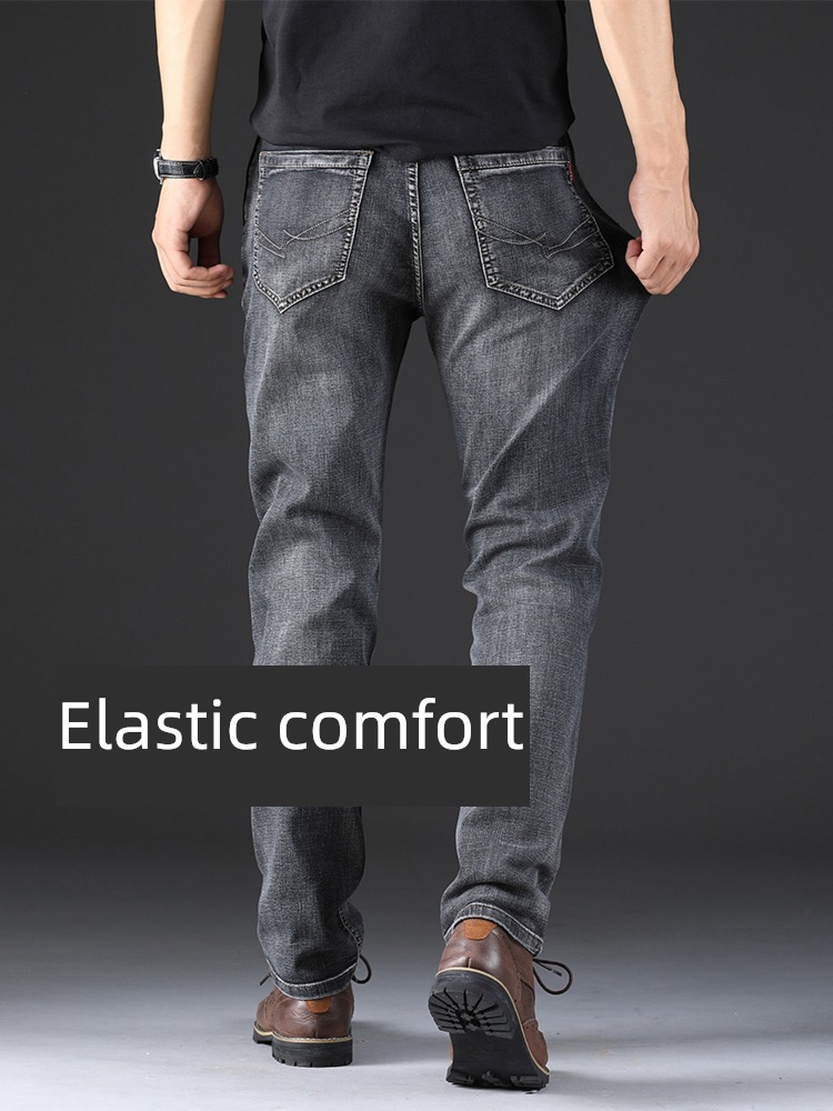 Smoky grey Straight cylinder easy middle age autumn Jeans