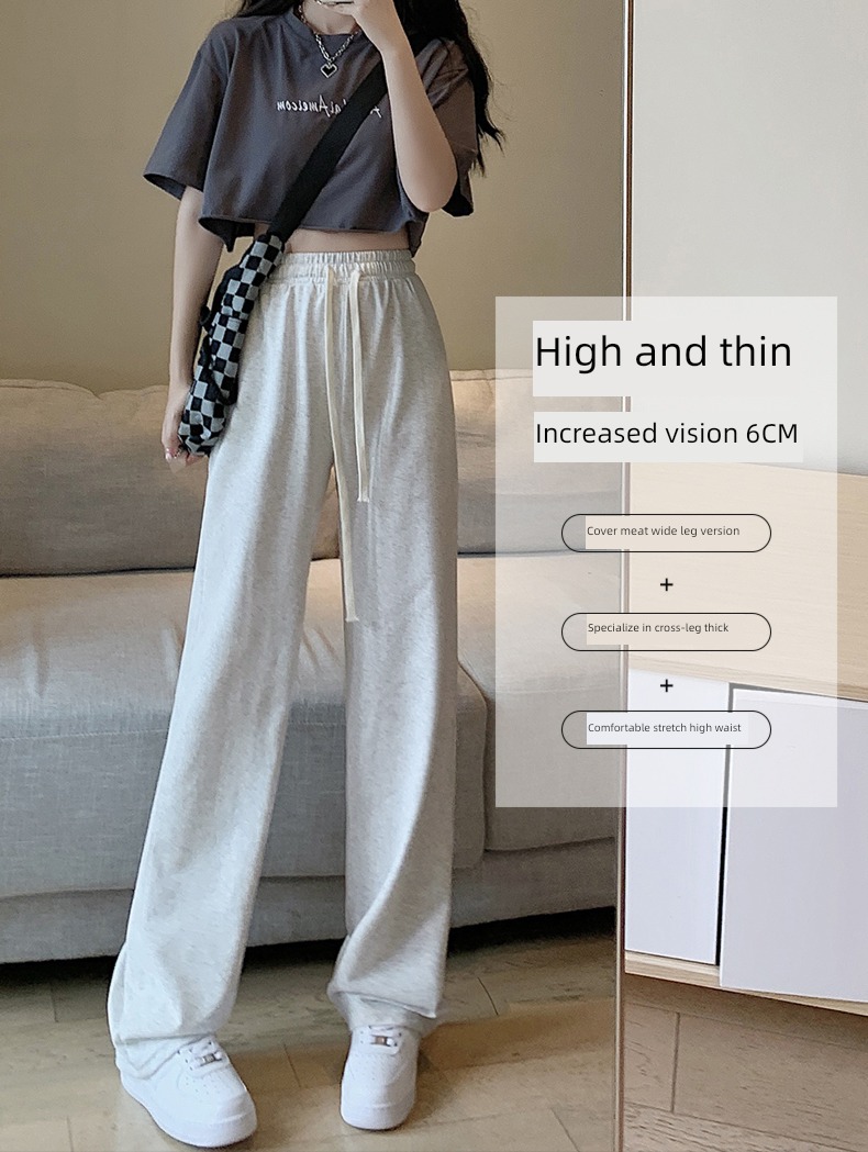 female Autumn and winter High waist leisure time Plush grey Sports pants