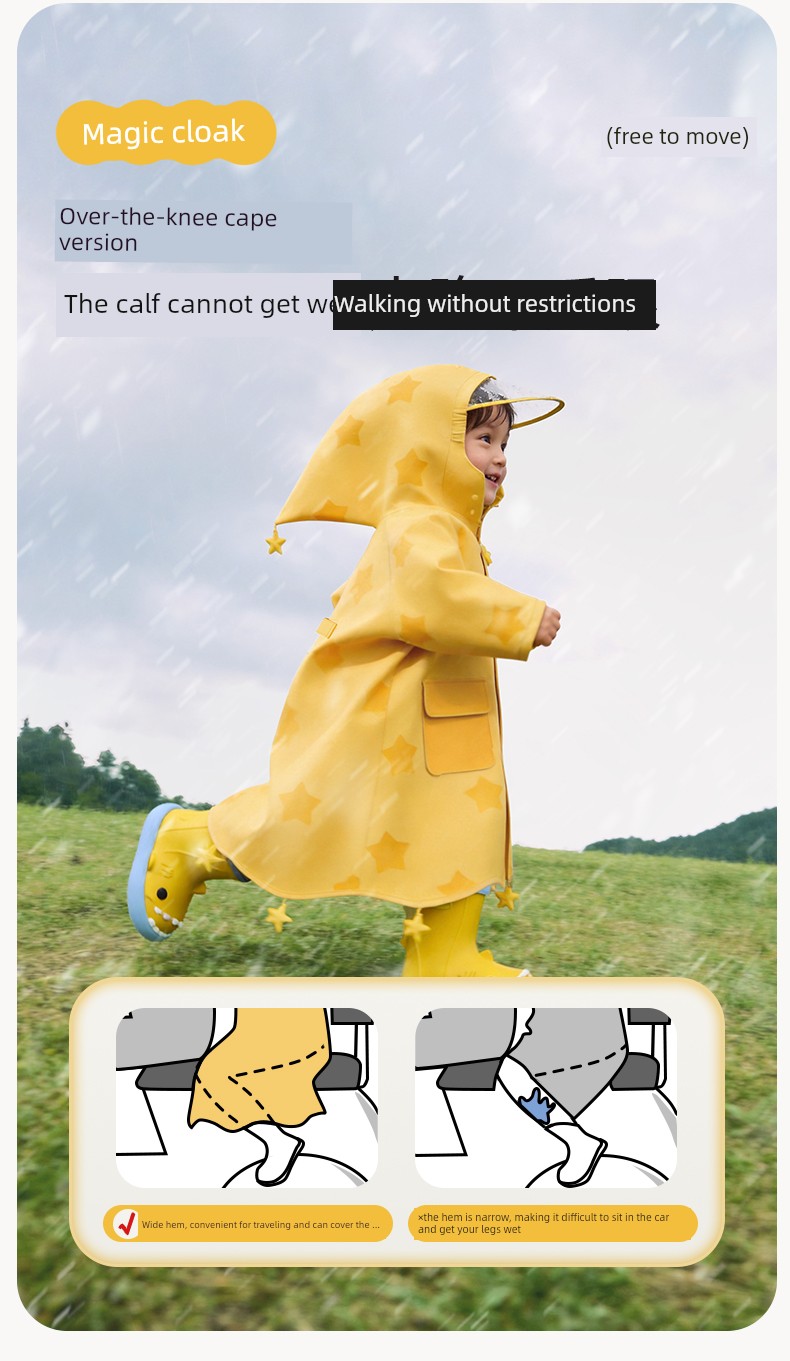 Star Little Shark Children's Raincoat and Rain Shoe Set for Boys and Girls, Waterproof Cartoon Rain Boots, Non-Slip Water Shoes — 11