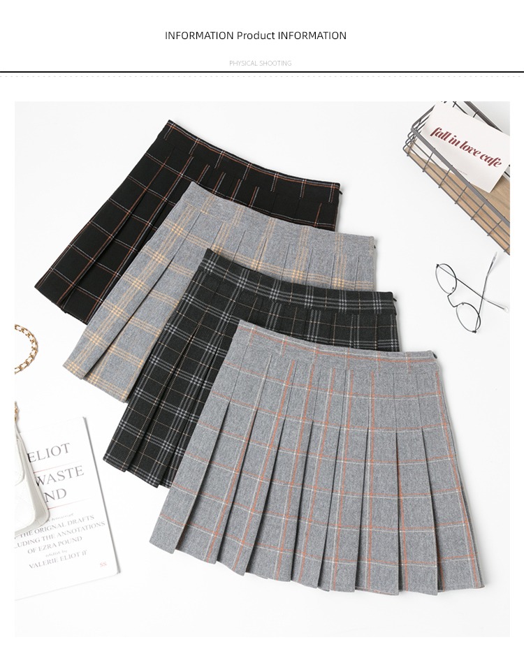 Wool lattice early autumn winter Half body Advanced sense Short skirt