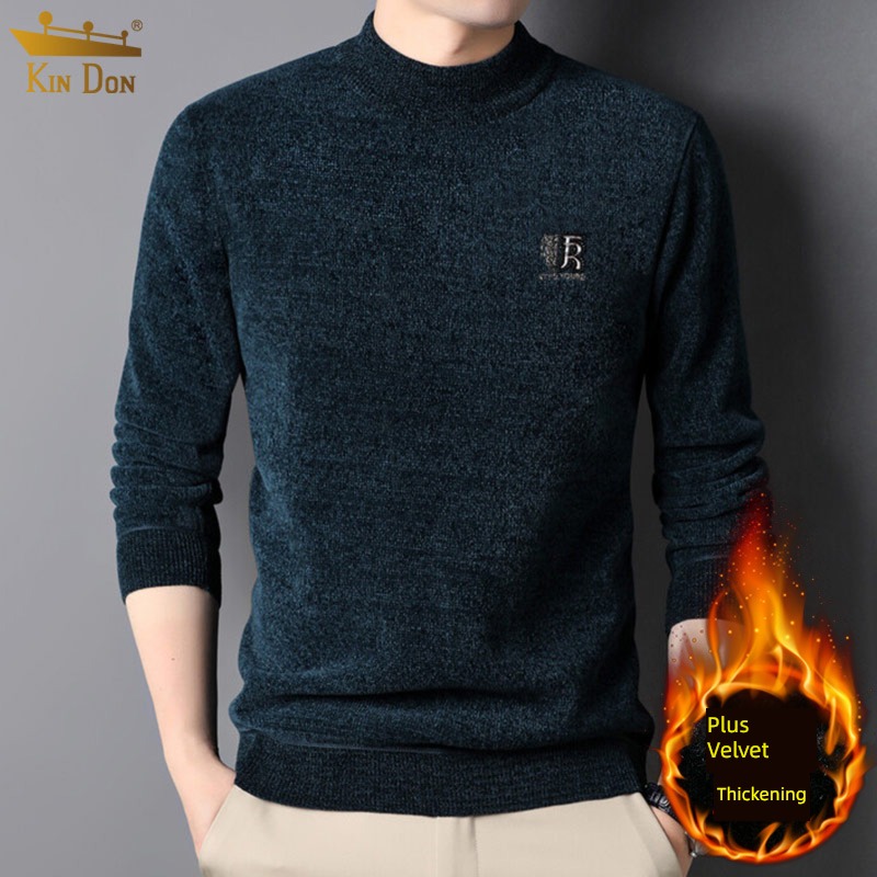 golden shield chenille  thickening Cashmere middle age Round neck sweater