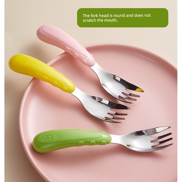 Children's forks do not hurt their mouths 316 stainless steel baby noodles forks and spoon set for special dining tableware