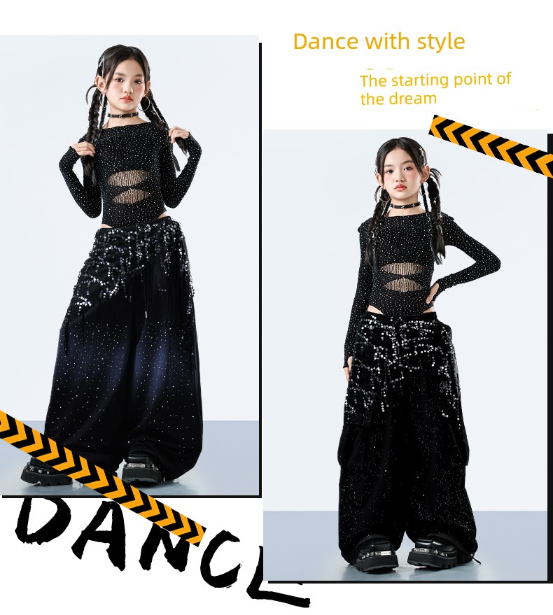 Children's Jazz Dance Clothing, Midriff-Baring Mesh Top and Pants Set, Jazz Girls' Street Dance Trendy Outfit, June 1St Performance Costume — 7