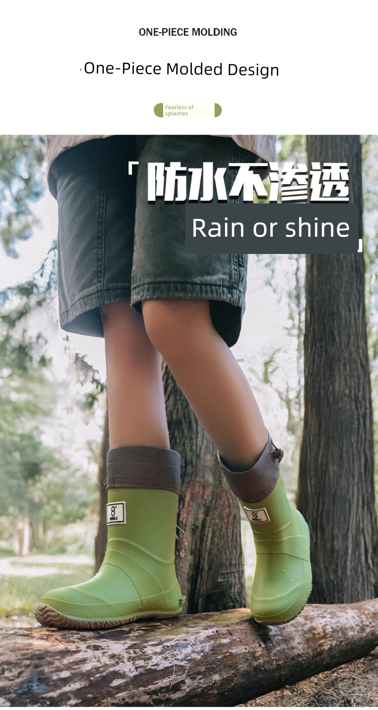 Children's Lightweight Rain Boots, Foldable Rain Boots for Men and Women, Couple's Rain Boots for Rainforest Hiking, Non-Slip Waterproof Shoes, Mid-High — 8