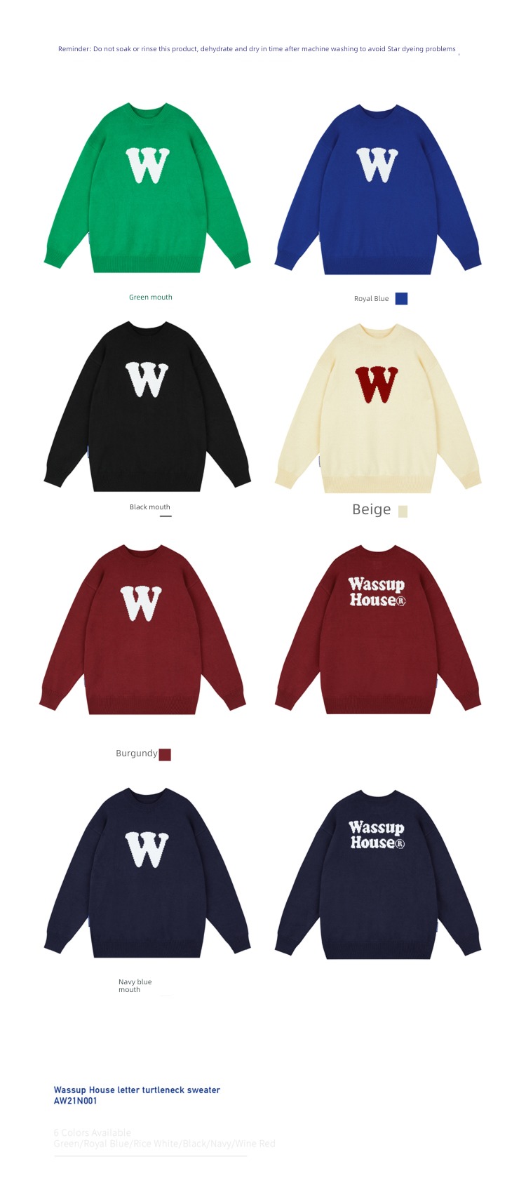 WASSUP letter leisure time trend Round neck men and women sweater