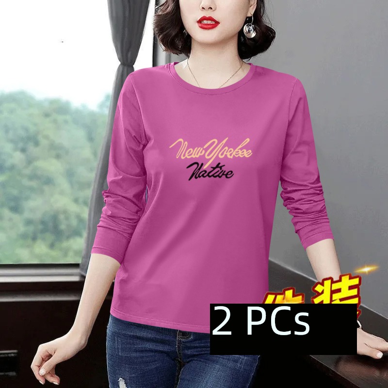 middle age Mother dress easy ma'am Autumn clothes Long sleeve T-shirt