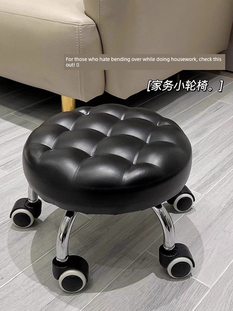 Swivel Stool with Wheels, Small Rolling Stool, Household Low Stool, Children's Walking Stool, Low Stool with Wheels