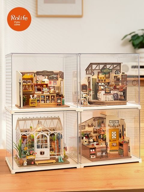 rolife若来DIY小屋防尘罩展示盒家用积木仿亚克力玩具收纳透明盒