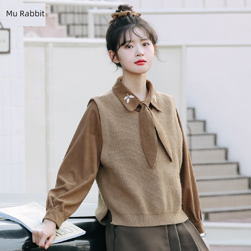 Moxa rabbit No.15 leisure time Round neck have cash less than that is registered in the accounts knitting Vest