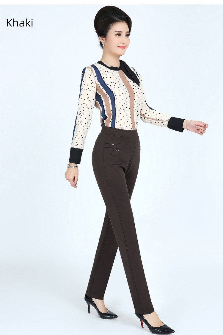 High waist elastic force spring and autumn new pattern leisure time middle age Mother dress