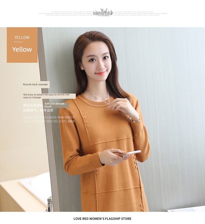 Medium and long term Korean version keep warm Versatile Plush knitting sweater