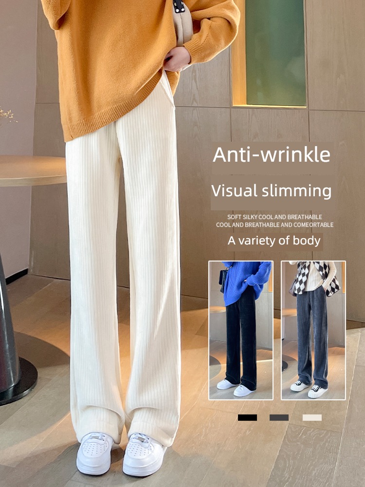 chenille  female Autumn and winter High waist white Plush Wide leg pants