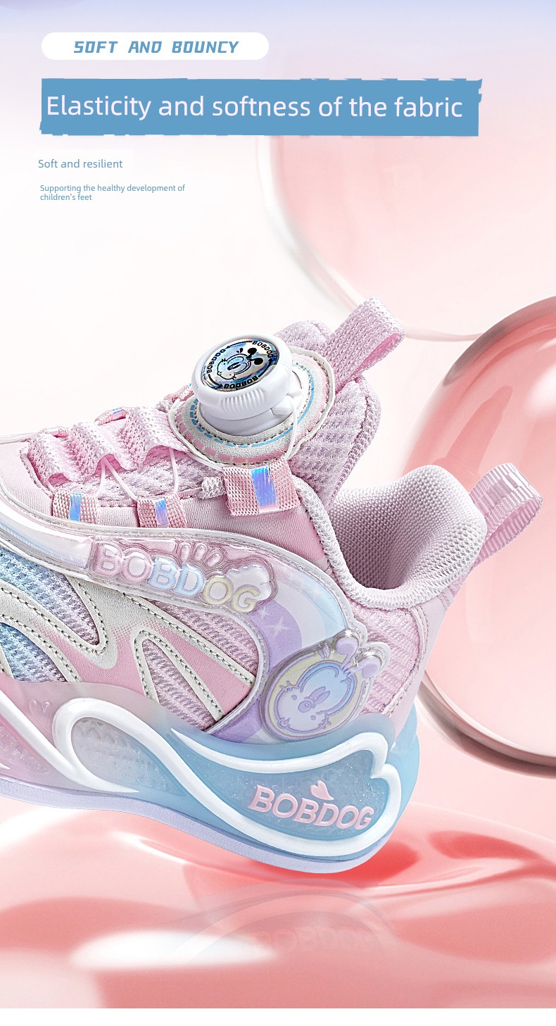 Babudou Girls' Shoes Sneakers 2026 Spring & Fall New Style Breathable Mesh Rotating Buckle Girls' Kidsren's Running Shoes — 4
