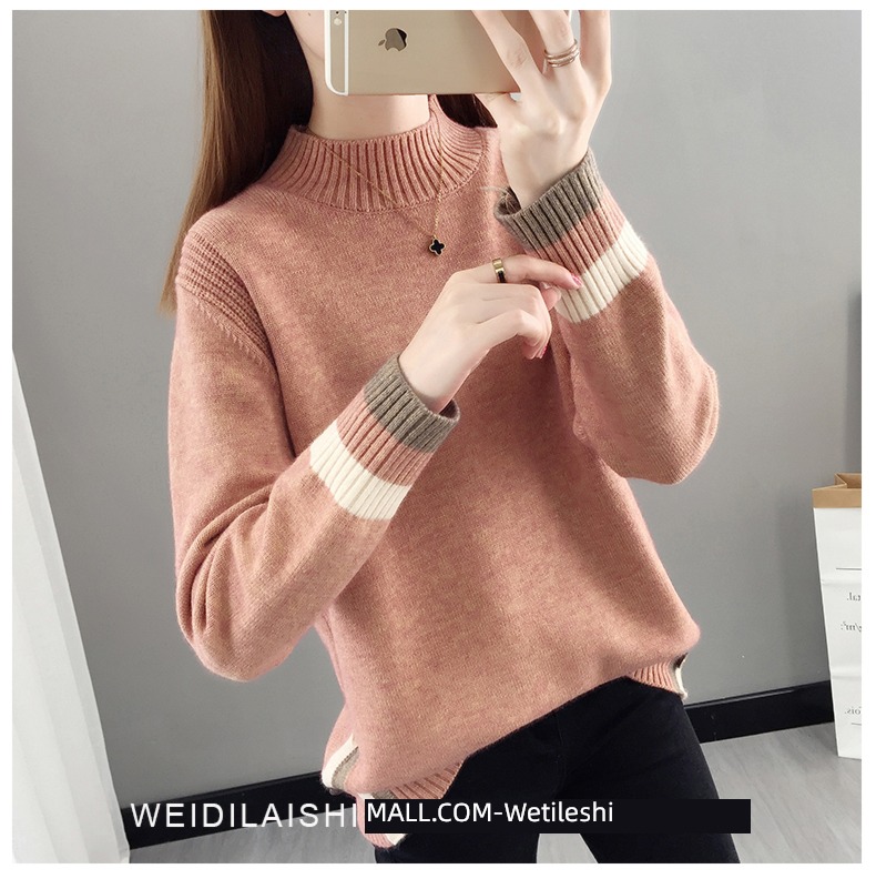 Half high collar easy Plush thickening knitting ma'am sweater