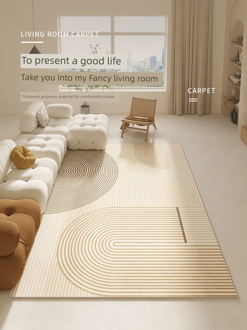 現代簡約客厛地毯臥室嬭油侘寂風黑色沙發茶幾毯高級輕奢房間地墊