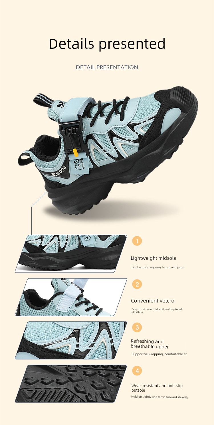 Babudou Kidsren's Sports Shoes New Autumn Mesh Breathable Mesh Shoes for Middle-Aged and Older Boys' Shoes Student Running Shoes — 10