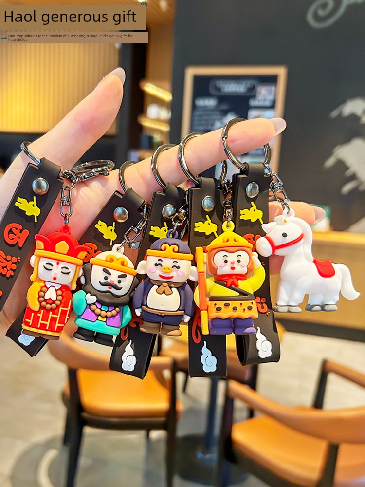 Cute Cartoon Mythological Keychain Pendant of Sun Wukong and Zhu Bajie from Journey to the West, Creative Gift for Student Backpacks