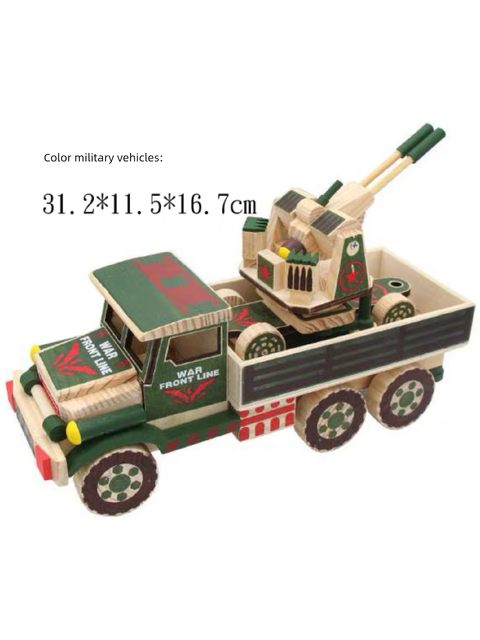 New wooden military vehicles, tanks, trains, missiles, fire trucks, wolves helicopters, tricycles, aircraft carrier ornaments