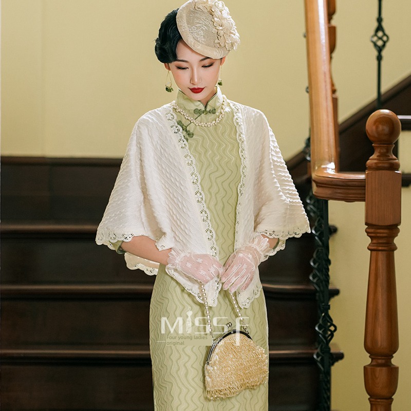 Retro Autumn and winter Hemp flowers cheongsam cloak Cardigan Shawl