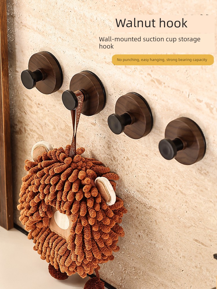 The Pattern of Walnut Suction Cup Knob Hook behind the Door Bathroom Kitchen Wall-Mounted Shelves Punch-Free Clothes Hanger Hanger