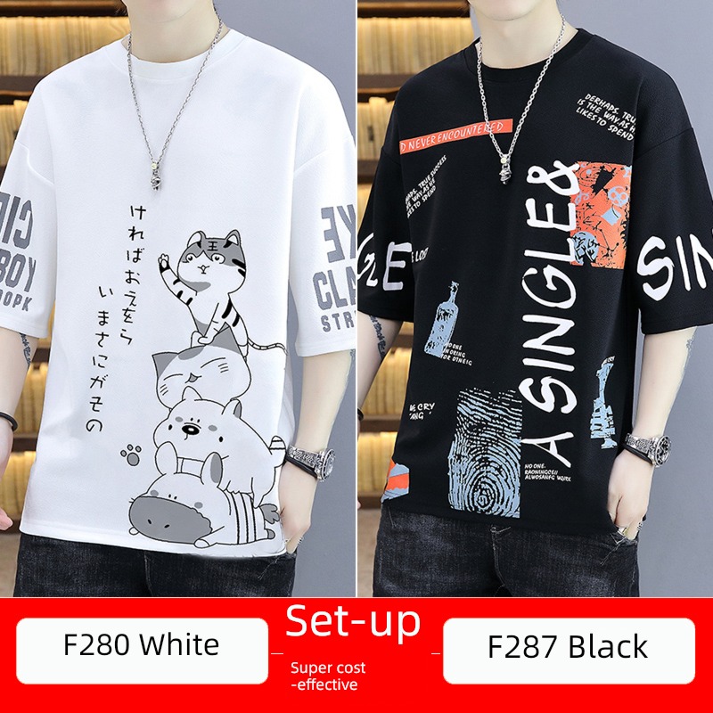 man Port style full marks summer teenagers Short sleeve T-shirt