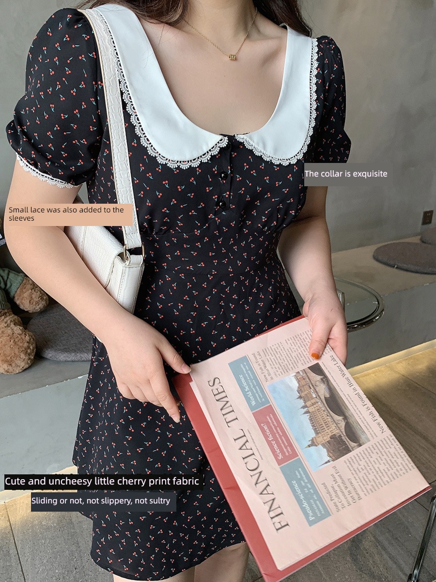 Age reduction witch Fat mm French Show thin Broken flower Dress