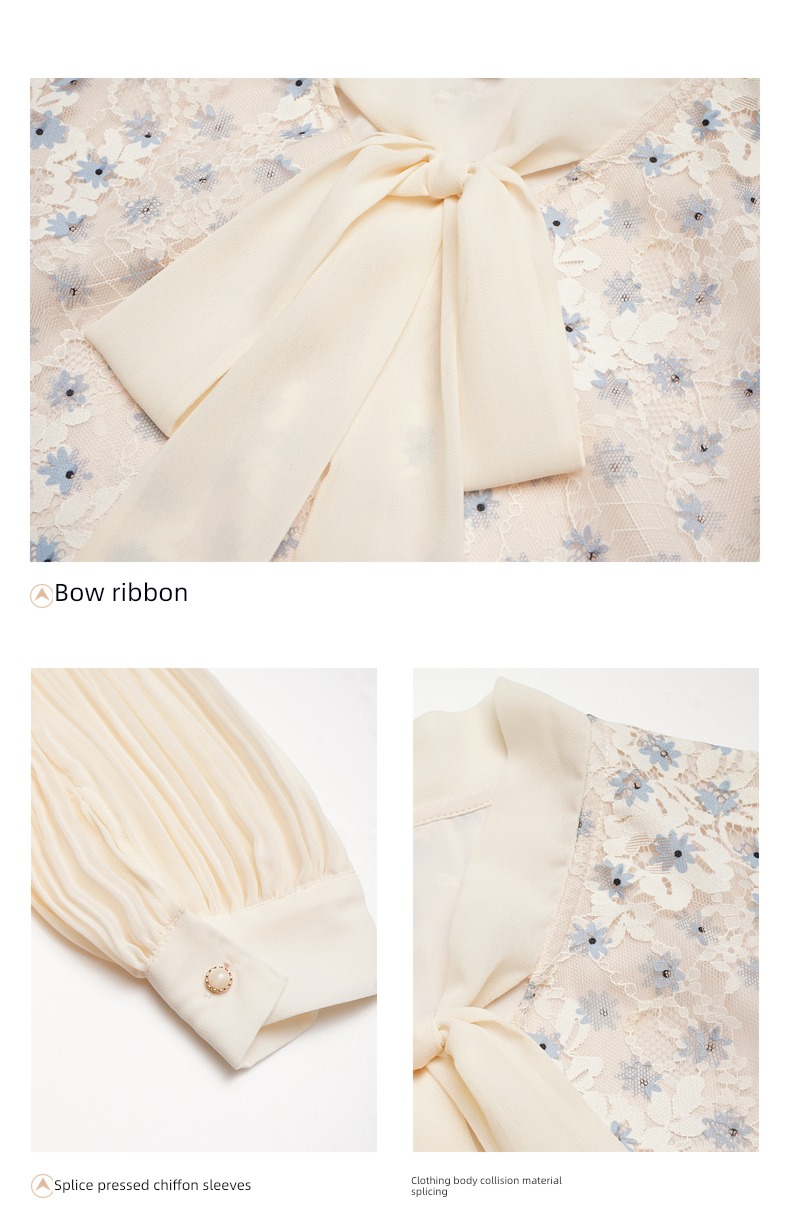 Ou Ni Xue Korean version Frenulum Long sleeve bow printing