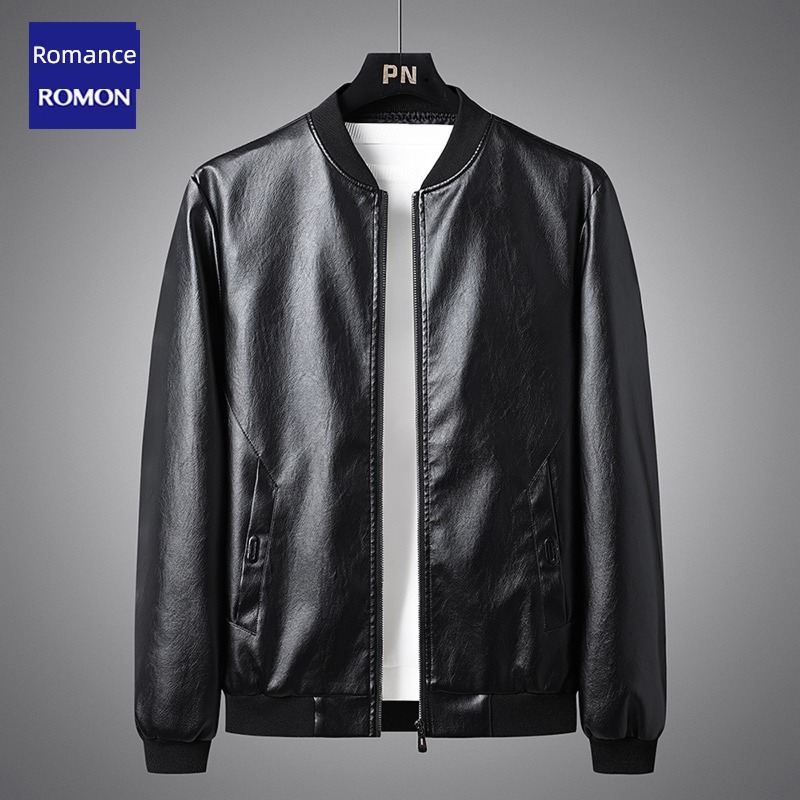 Romon Self-cultivation Baseball collar tide Spring and Autumn high-grade leather clothing