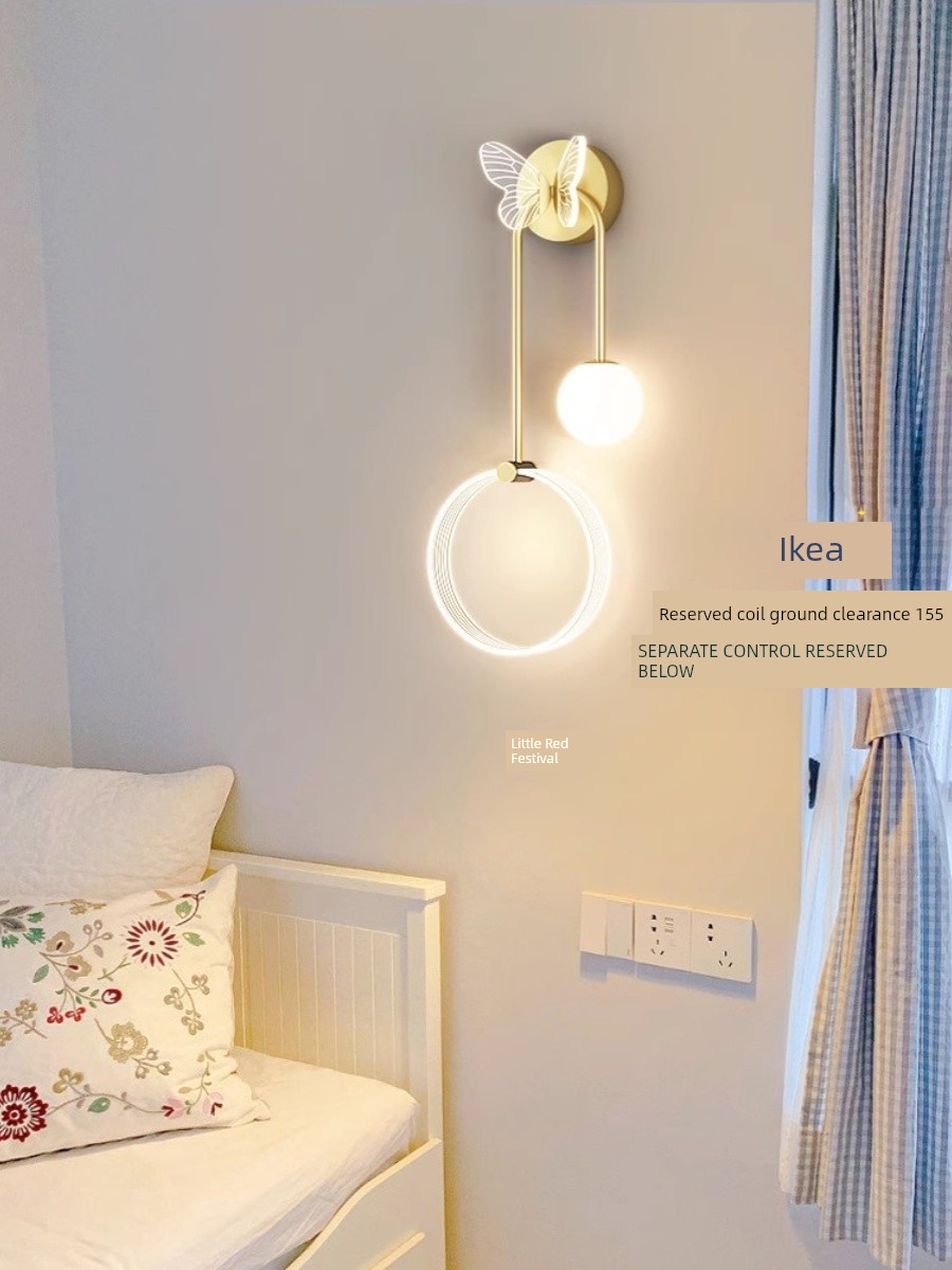 Bedroom Bed Lamp Scandinavian Creative Man Cozy Bedroom Study View Wall Lamp Head Wall Accessible Luxury Butterfly Lamp Wave Living Room Back