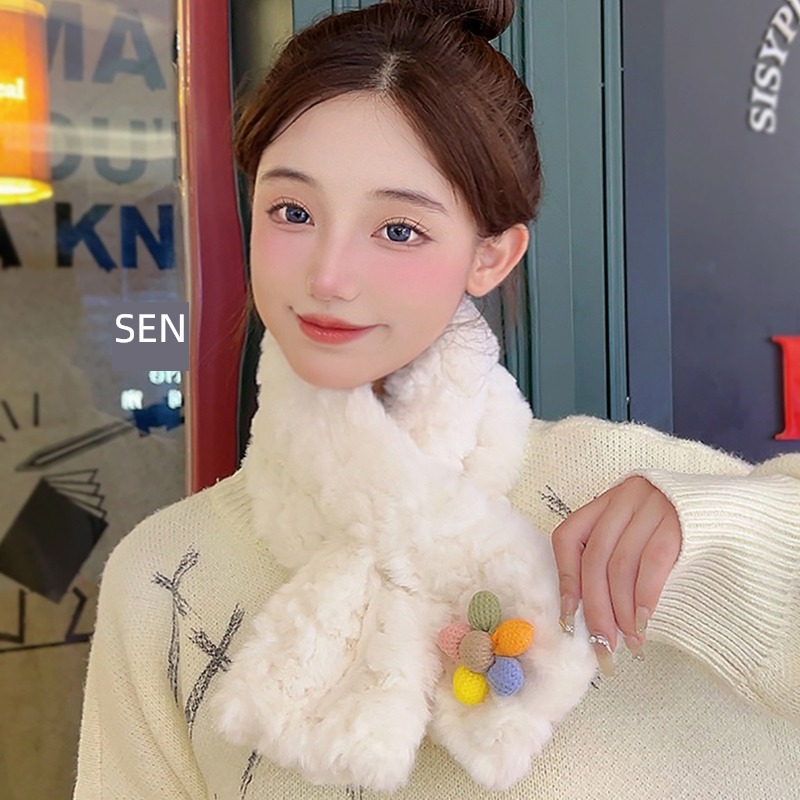 floret female winter overlapping keep warm Plush lovely scarf