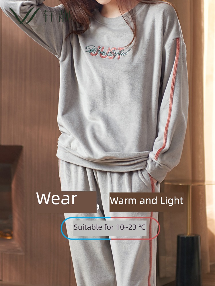 ma'am Island velvet thickening keep warm Condom Round neck pajamas