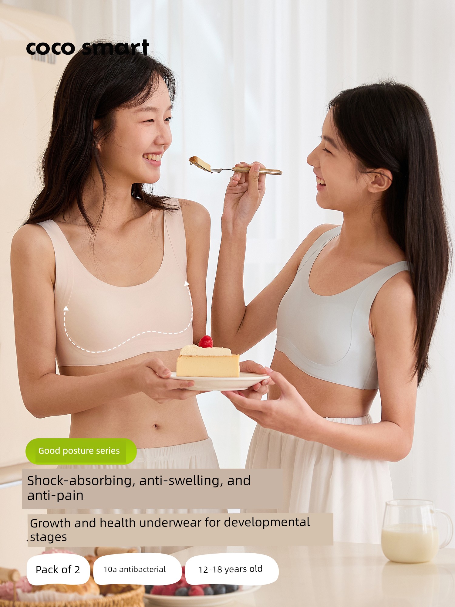Coco Smart Girls' Bras for Junior High School Youth Development Period, Teenage High School Sports Bras