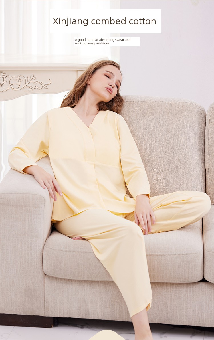 Postpartum Clothing, Summer Pure Cotton Thin Style, Sweat-Absorbent, Postpartum, with Breast Pads, Maternity Pajamas, Short-Sleeved, Breastfeeding — 6