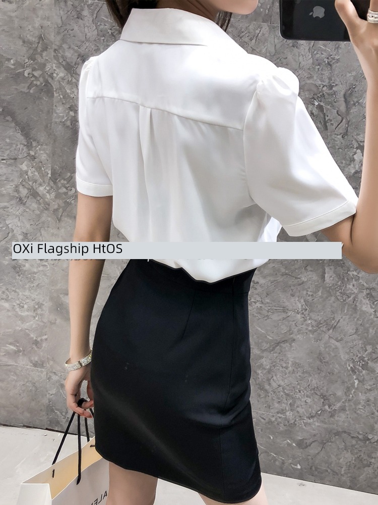 spring and autumn shirt V-neck white Chiffon occupation jacket