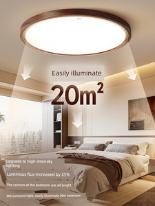 Hp Lighting Antique-Style Bedroom Ceiling Lamp Full Spectrum Eye Protection Retro Walnut Color Ultra-Thin Master Bedroom