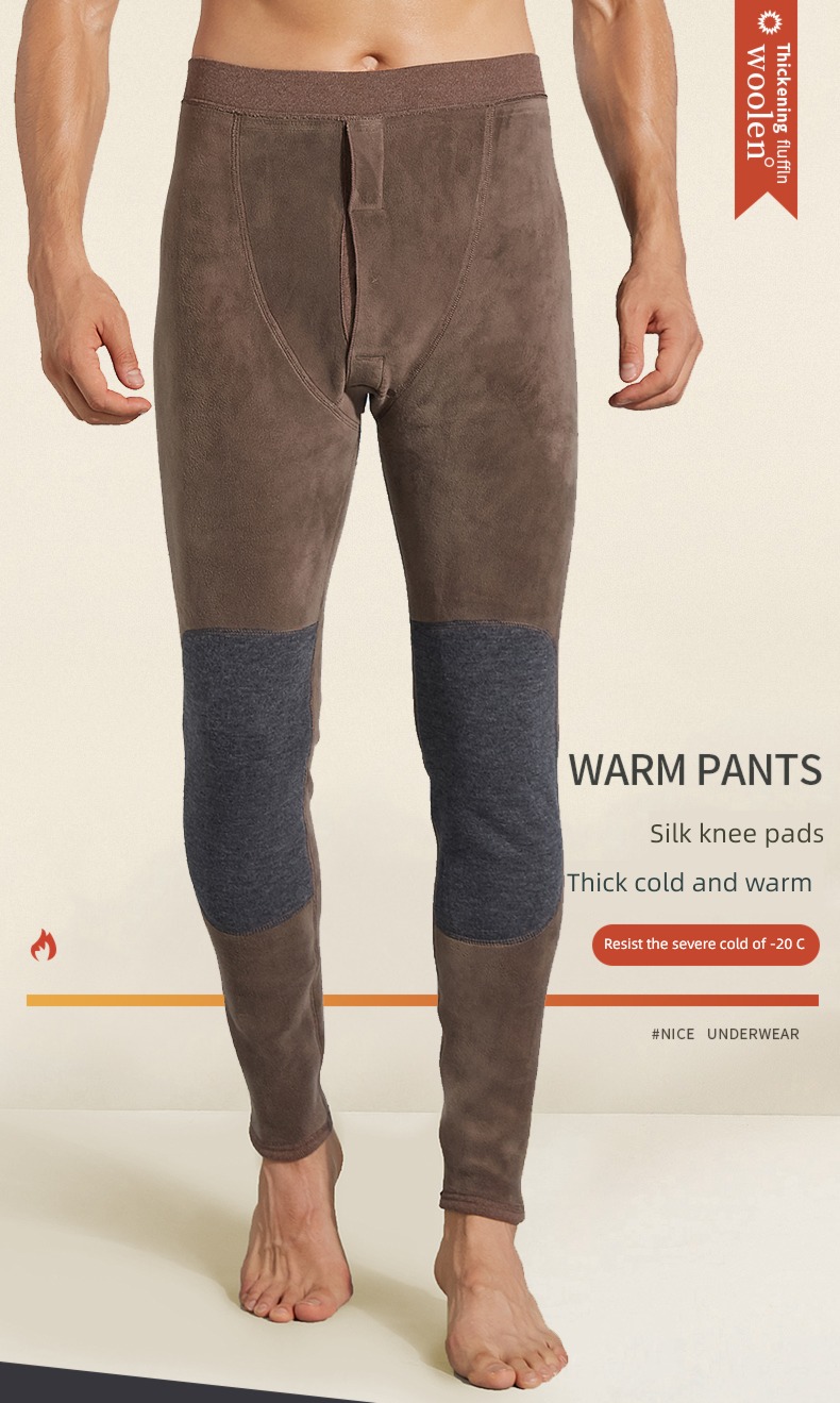 winter man Warm pants Plush thickening Cashmere kneepad Lay a foundation Interpenetrating Derong Self heating Autumn trousers northeast cotton-padded trousers
