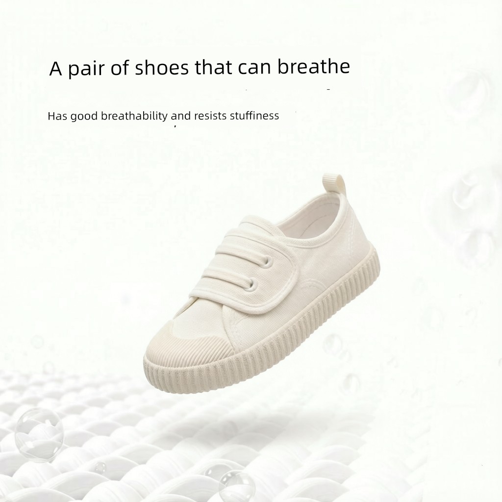 Kindergarten Indoor White Shoes for Boys, Lightweight Indoor Shoes for Children Entering School, White Canvas Shoes, White Cloth Shoes for Boys — 3