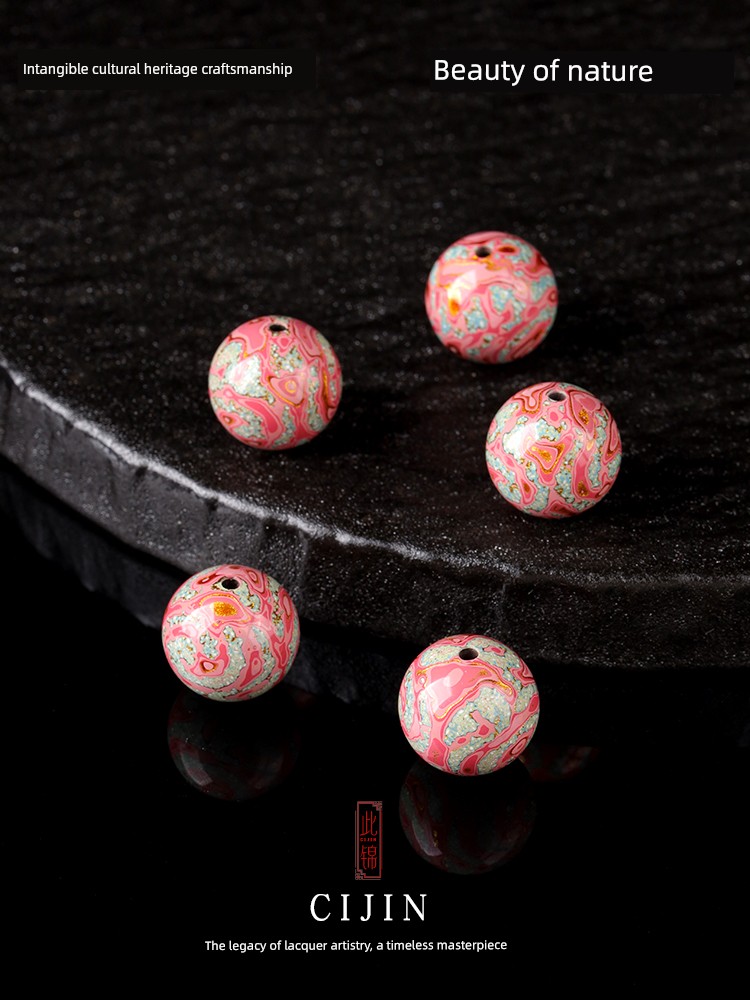 "This Brocade" Rhinoceros Skin Gold-Plated Lacquer Beads Single Bead Intangible Cultural Heritage Gold Powder Loose Beads Pure Handmade Lacquerware DIY Accessories Parts