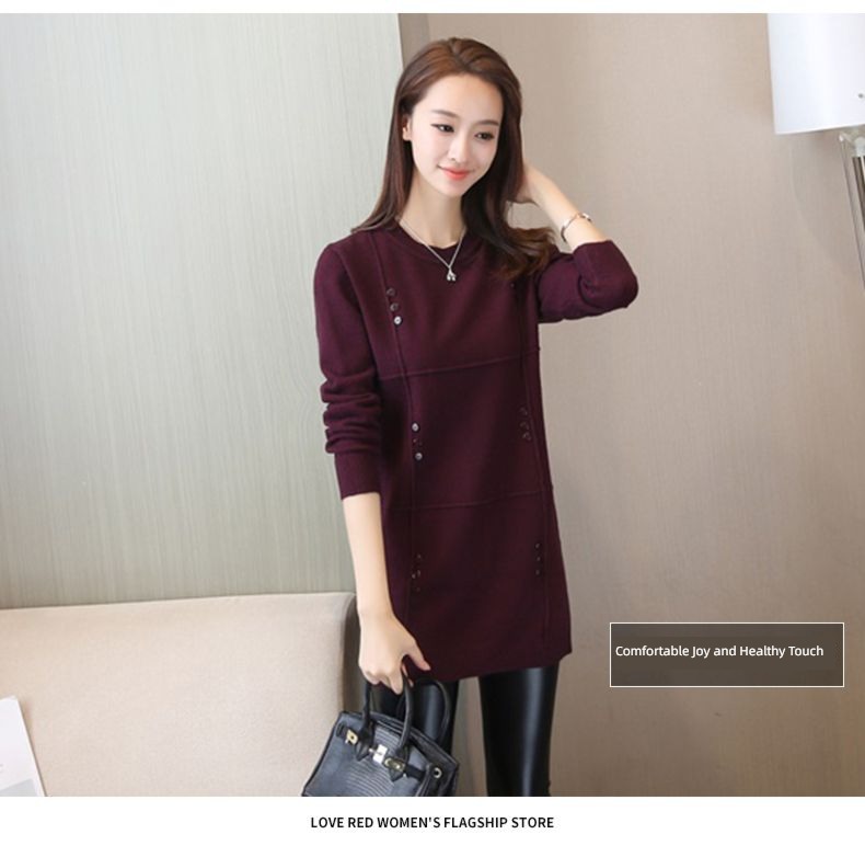 Medium and long term Korean version keep warm Versatile Plush knitting sweater