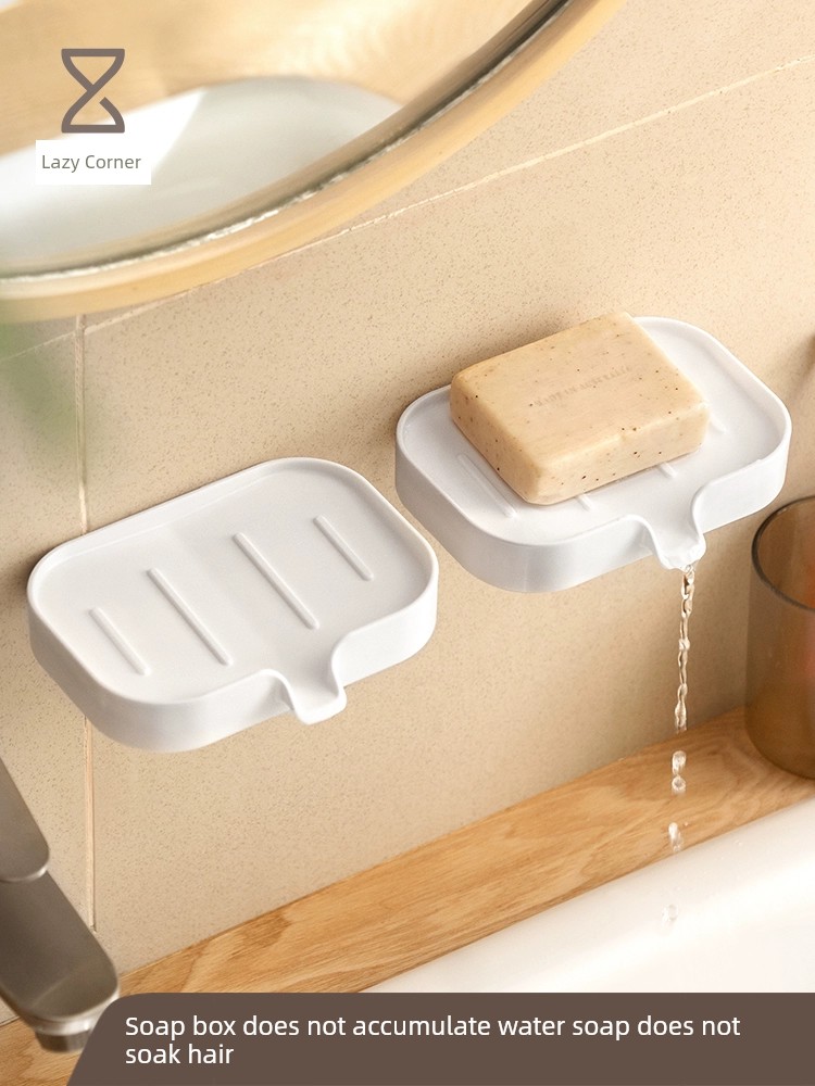 日式風格懶角落壁掛皂盒導水款浴室置物架